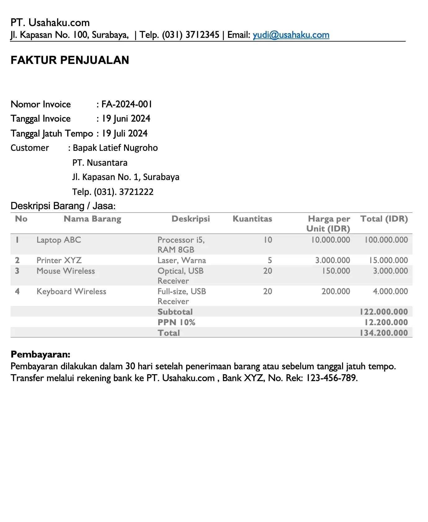 faktur penjualan