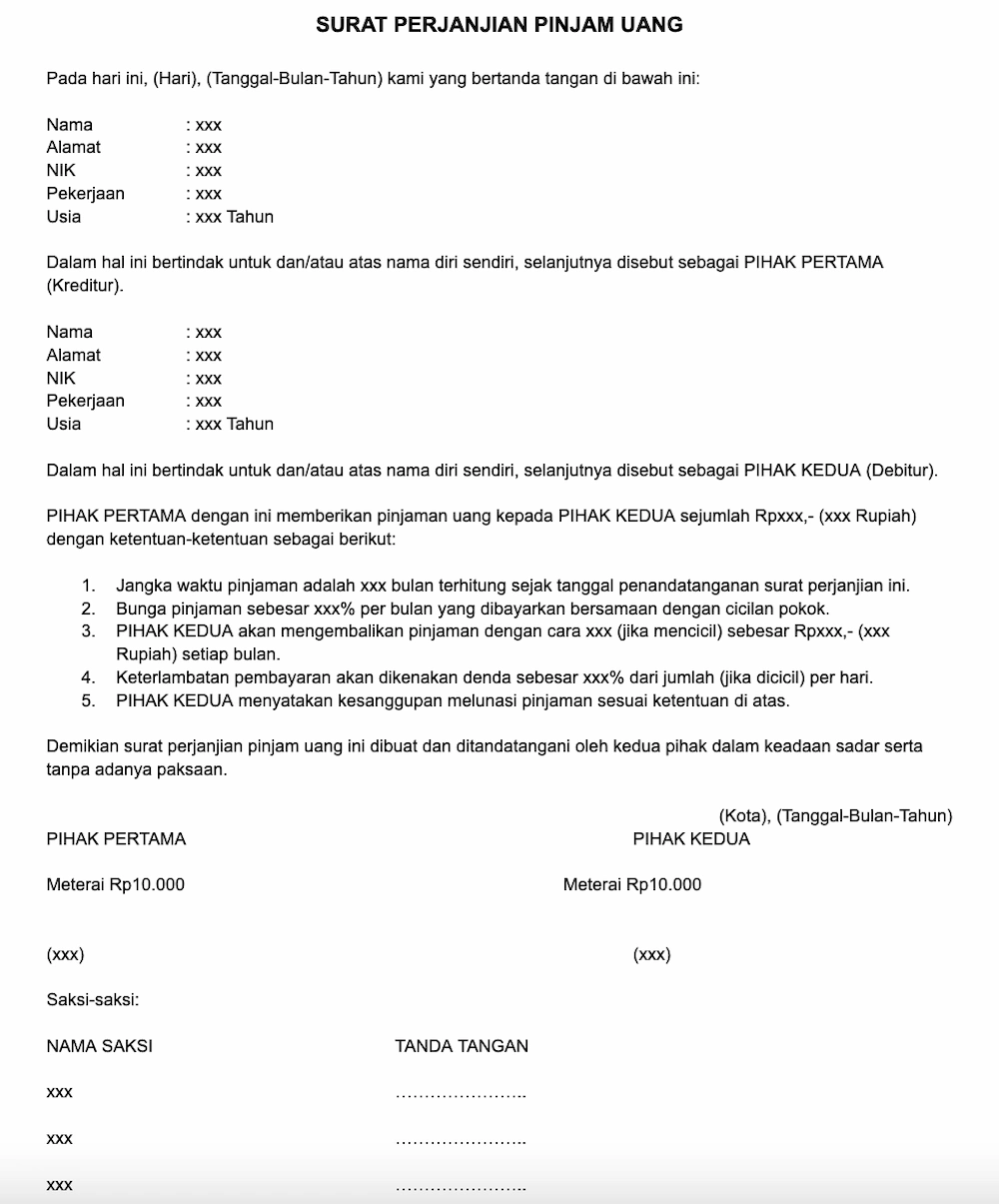 Surat Perjanjian Pinjam Utang
