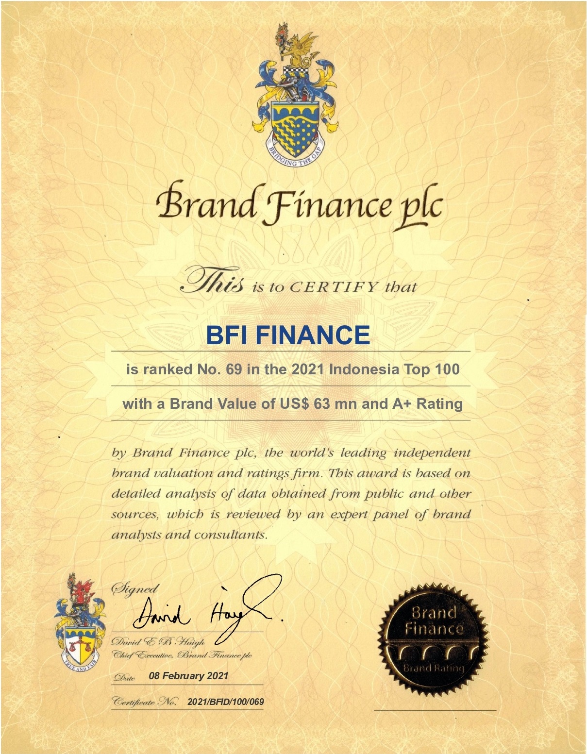 BFI Finance Masuk Jajaran 100 Merek Paling Bernilai dari Brand Finance Indonesia