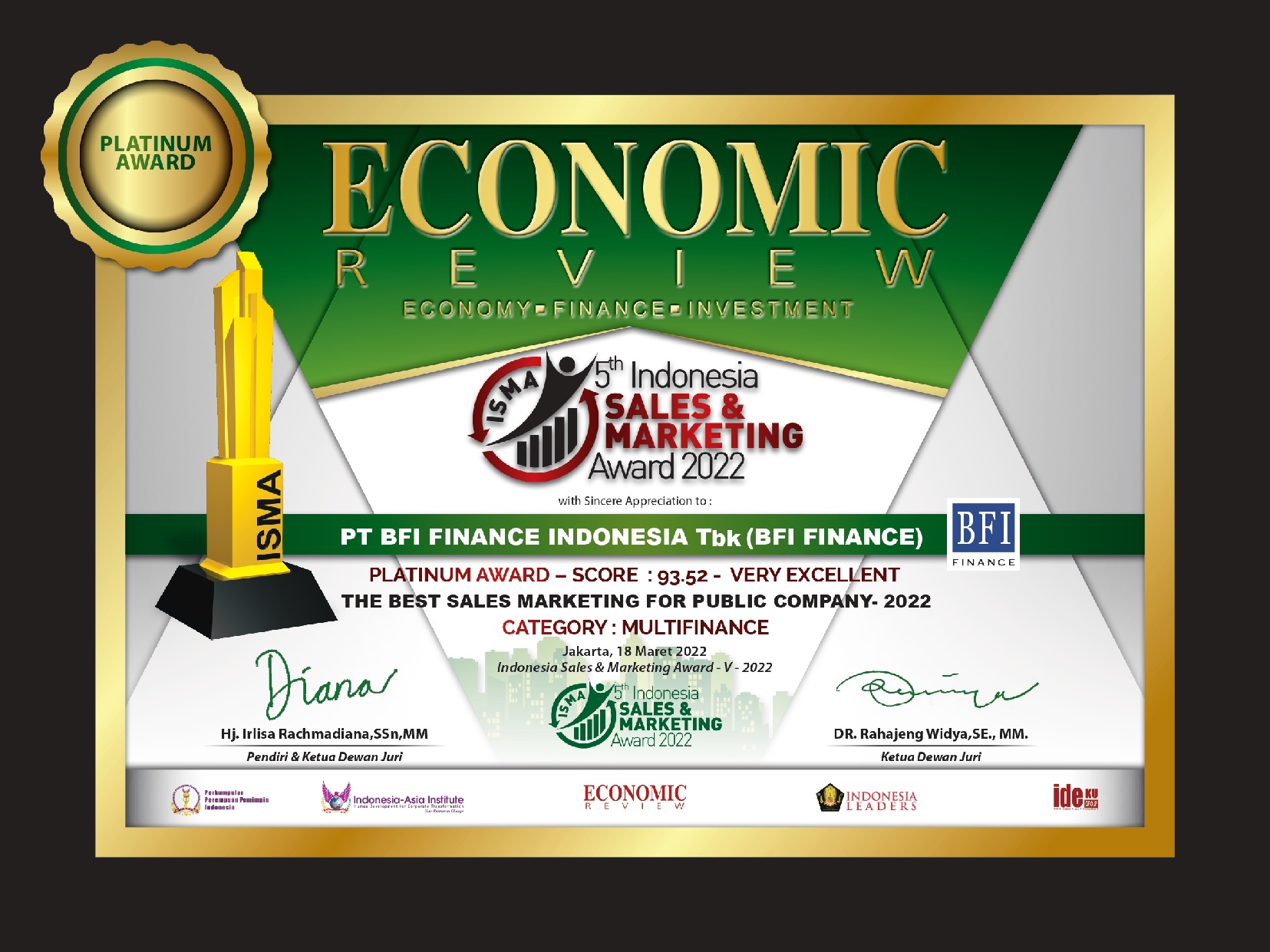 BFI Finance Sabet Indonesia Sales Marketing Award 2022 Versi Economic Review 