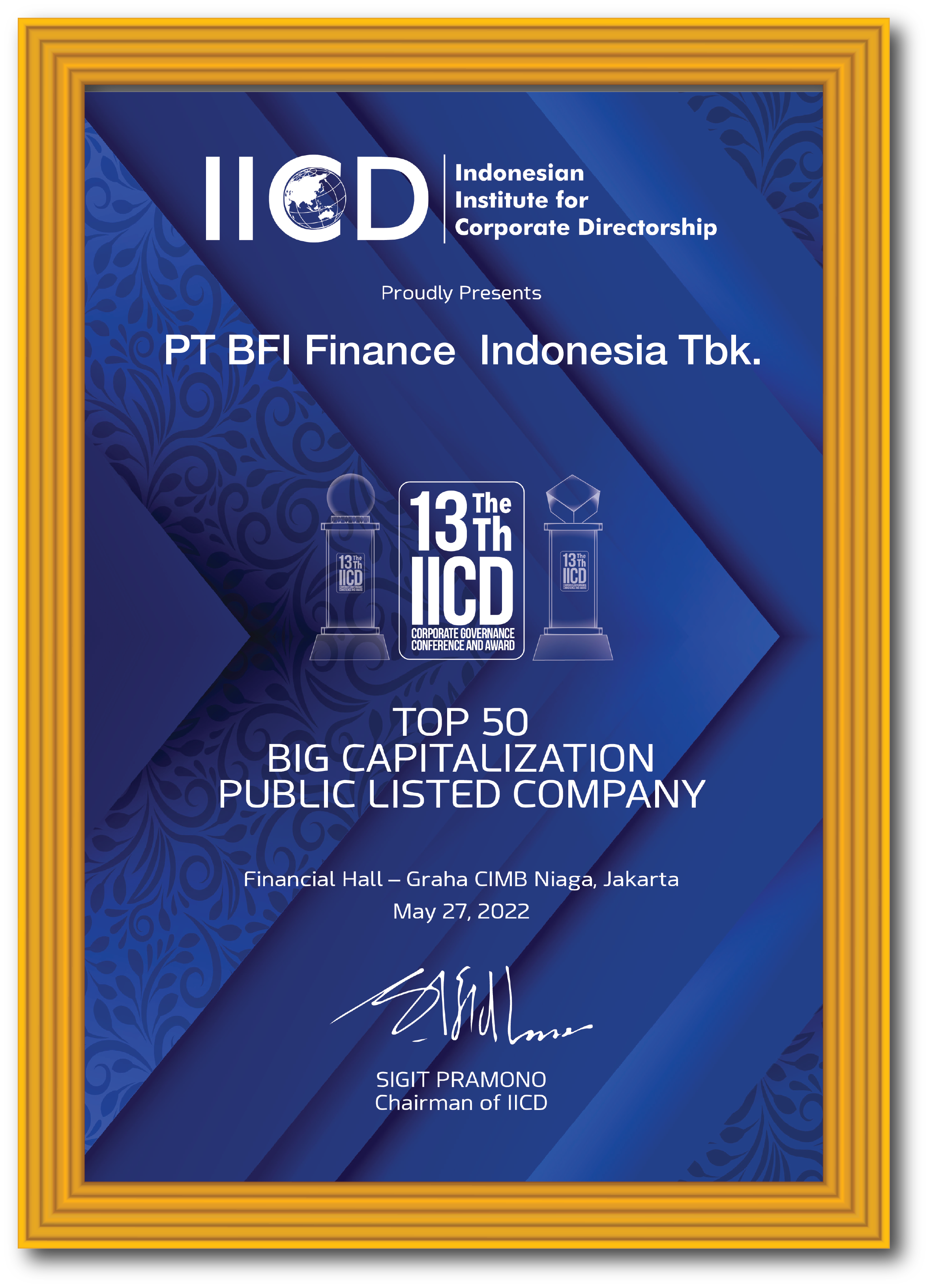 BFI Finance Masuk Top 50 Emiten Big Cap dengan Praktik Tata Kelola Terbaik dalam IICD CG Awards 2022