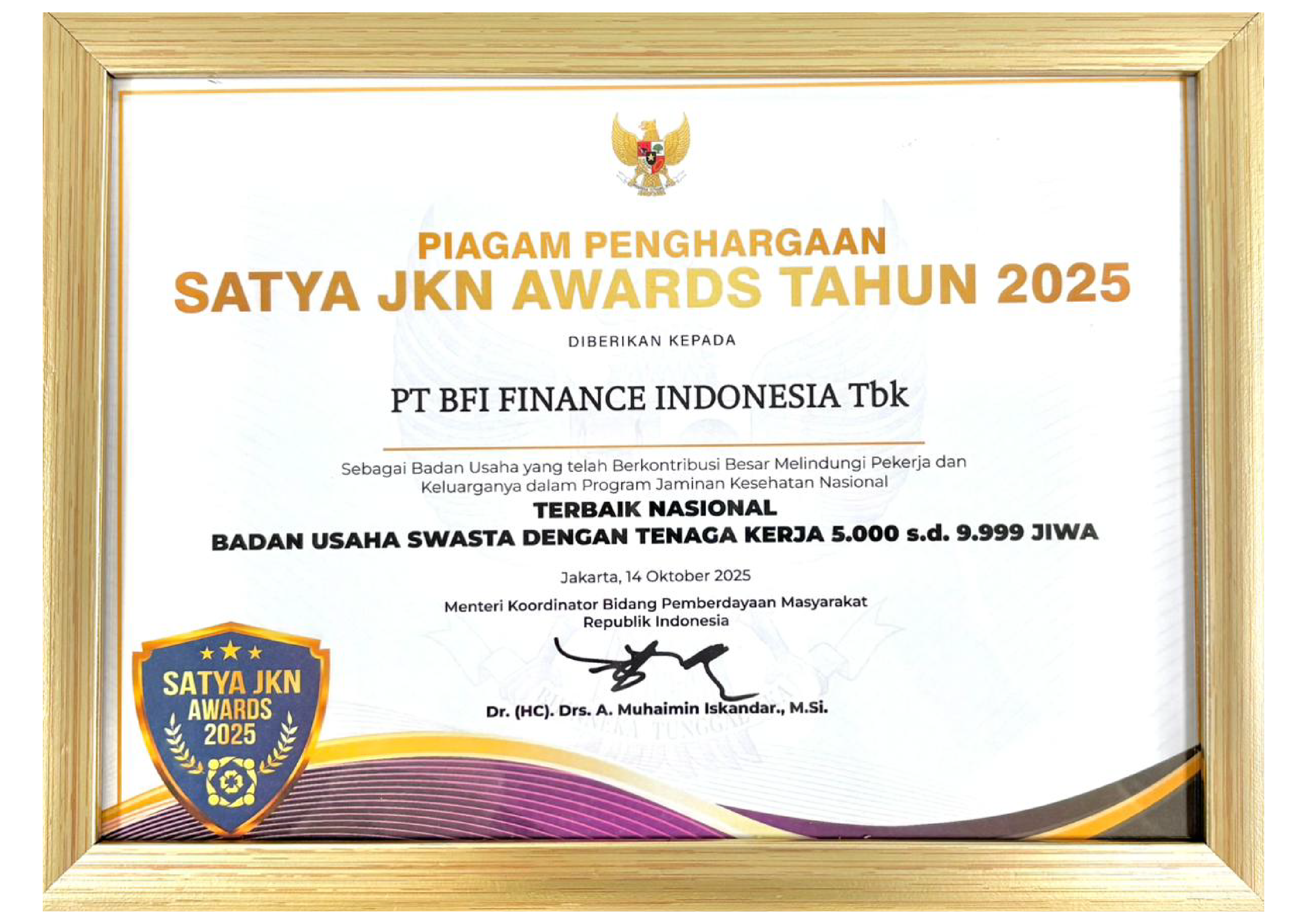 Bukti Utamakan Perlindungan Kesehatan Karyawan, BFI Finance Raih Satya JKN Awards 2025 dari BPJS Kesehatan